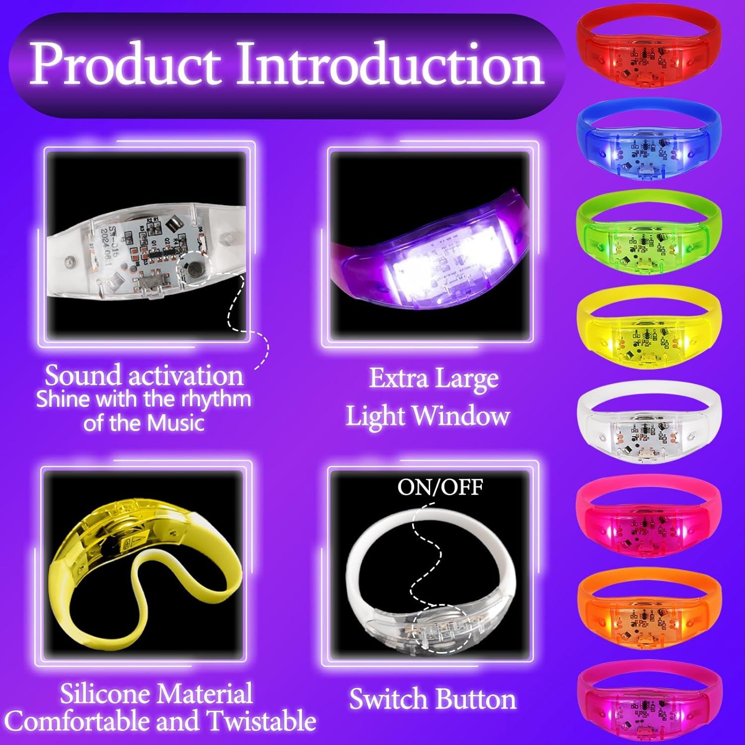 32 Pcs LED Glow Bracelets Sound Activated Light Up Bracelets for Adults Glow in the Dark Party Supplies Birthday Party Favors for Christmas, Halloween, Rave, New Year, Concert