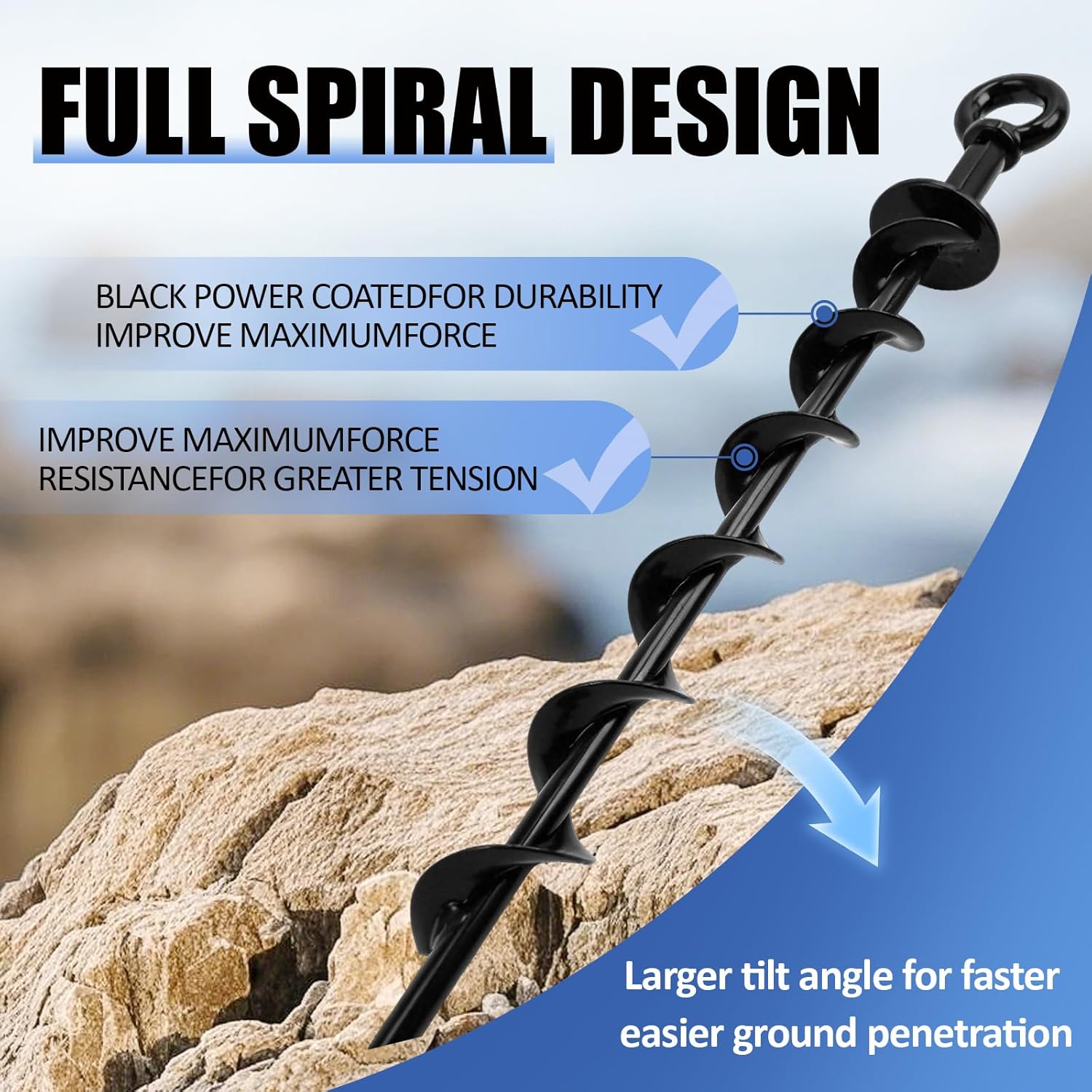 Ground Anchors Heavy Duty, 15in Steel Spiral Trampoline Stakes,4 Pack, Easy Install for Hard Soil, Ground Stakes Tie Down Kit for Trampoline, Shed, Tent, Swing Set, Canopy, High Wind Outdoor Security