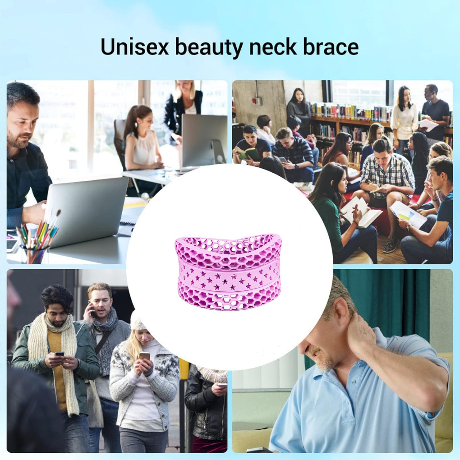Soft Silicone Neck Brace Cervical Collar for Neck Pain Relief,Adjustable Breathable Cervical Support Spine Alignment & Posture Correction, for Sleep Travel Office Daily Use (Purple)