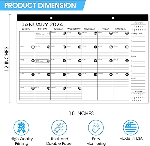 Miniatura 2 de Calendario de escritorio 2024, calendario de pared de 12 meses de enero a diciembre, tamaño 12 x 18 pulgadas, días festivos, fechas julianas,
