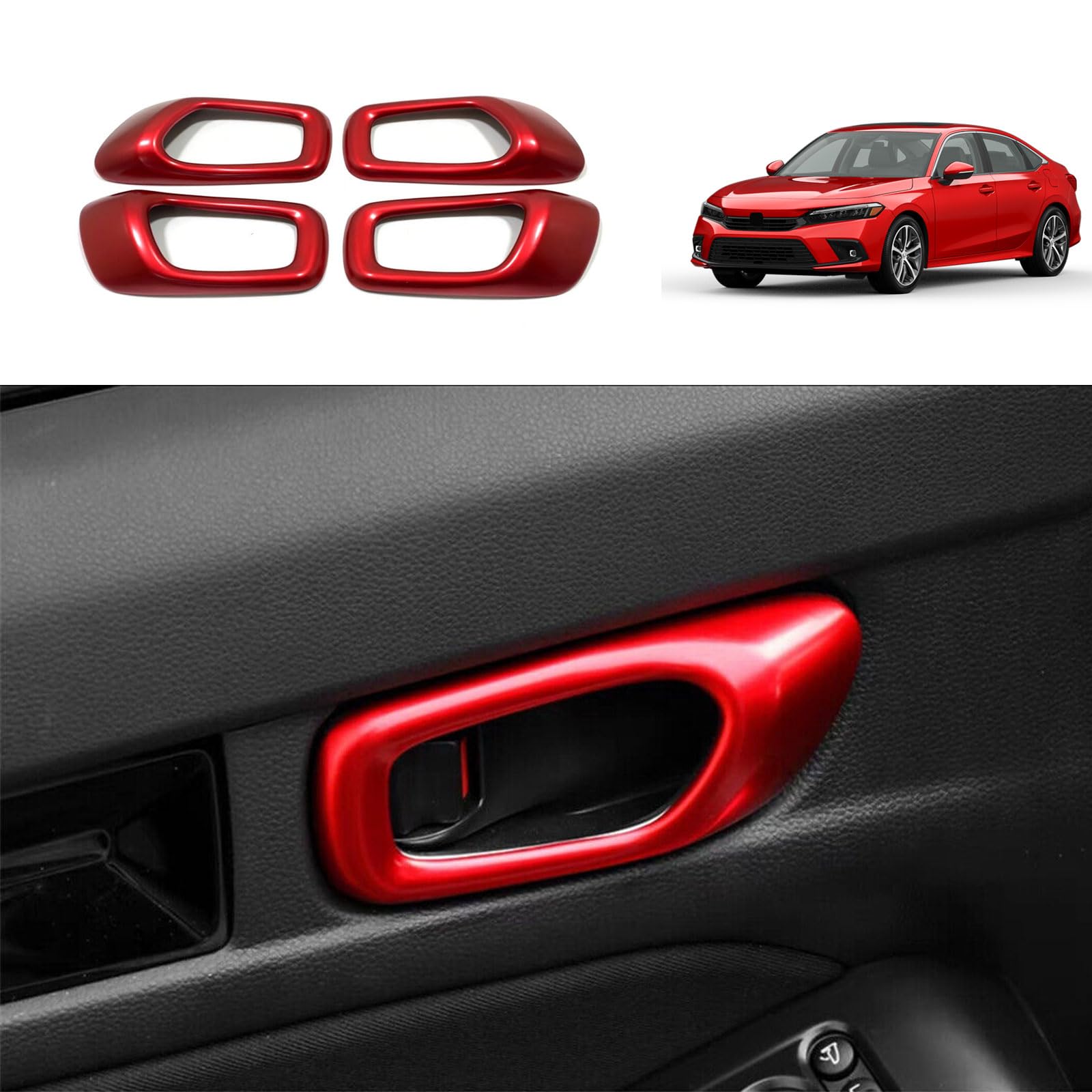 Car Accessories Compatible with Honda Civic Sedan 11TH Gen 2022 2023 Inner Door Handle Bezel Cover Trims Interior Frame Molding Protector ABS 4PCS(Red)