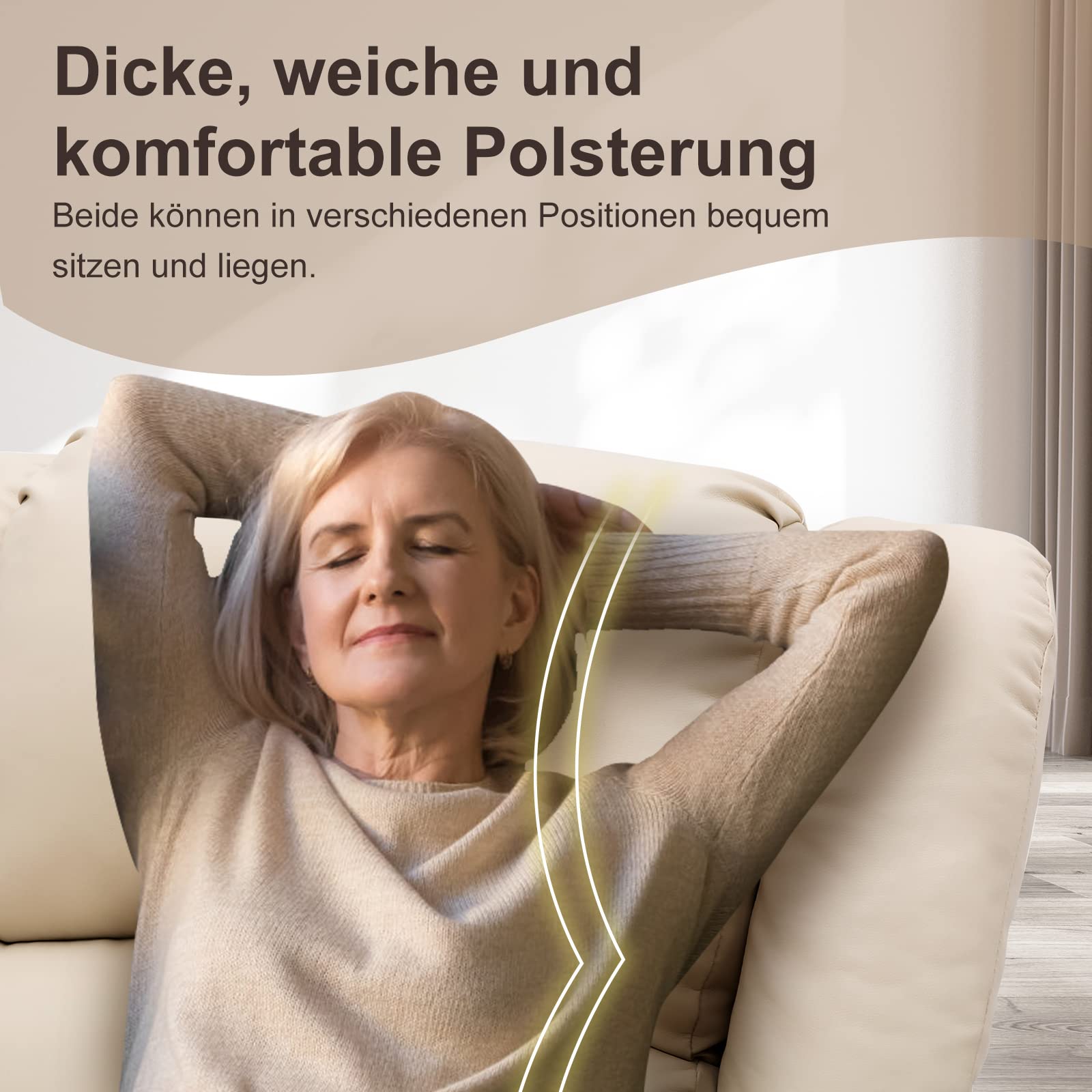 COMHOMA elektrischer Aufstehsessel, Relaxsessel Fernsehsessel Massagesessel mit Liegefunktion Sessel mit Aufstehhilfe Powerlift-Liegestuhl für ältere Menschen (Beige)