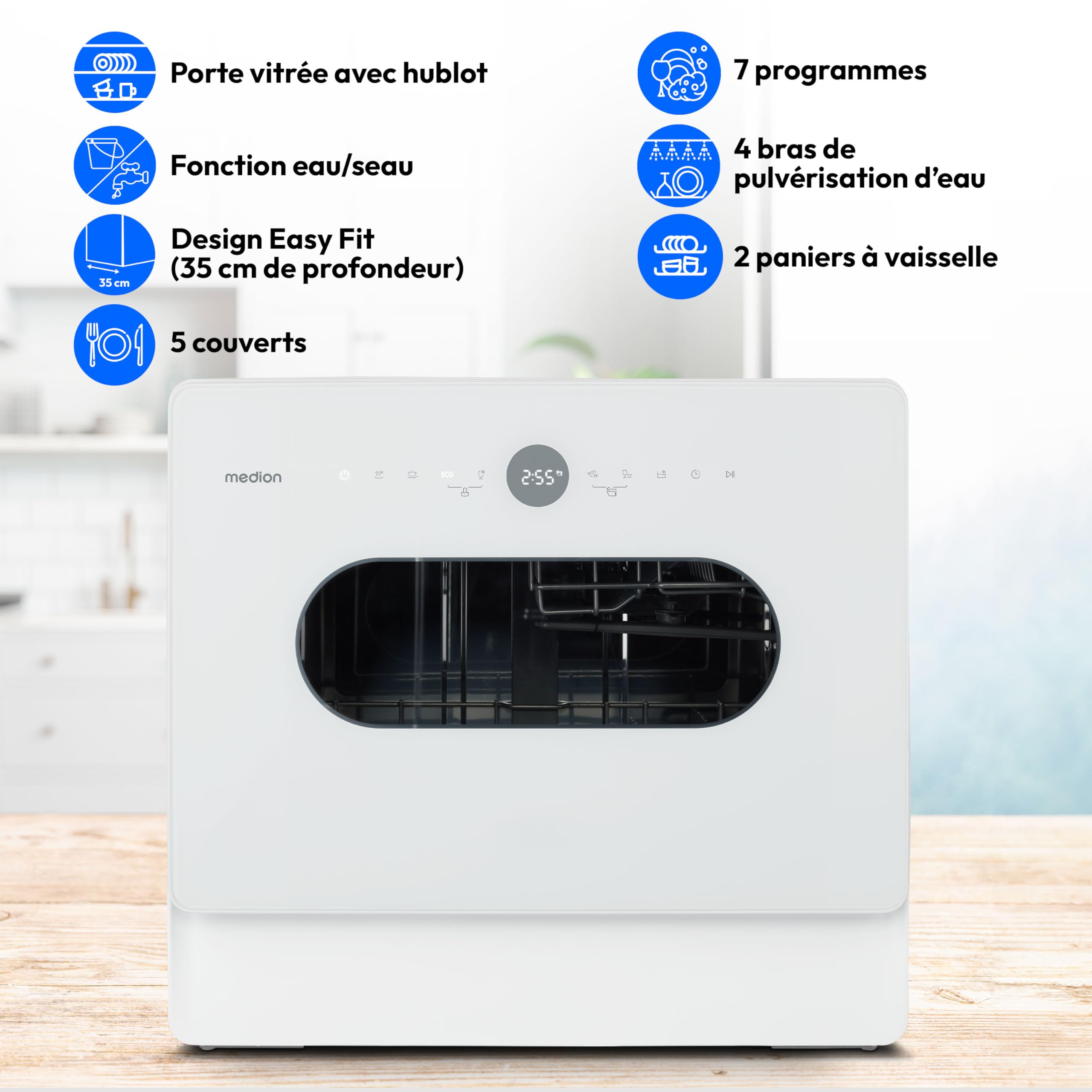 MEDION Mini lave-vaisselle DWT51 5 couverts 7 programmes départ différé