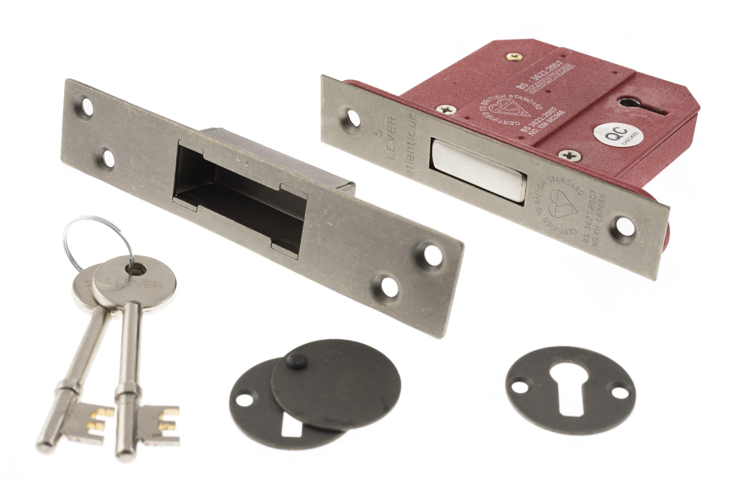 Kooples Hardware Atlantic 5 Lever Key Deadlock [BS] 2.5" – British Standard Mortice Door Lock (Keyed Alike, Distressed Silver)
