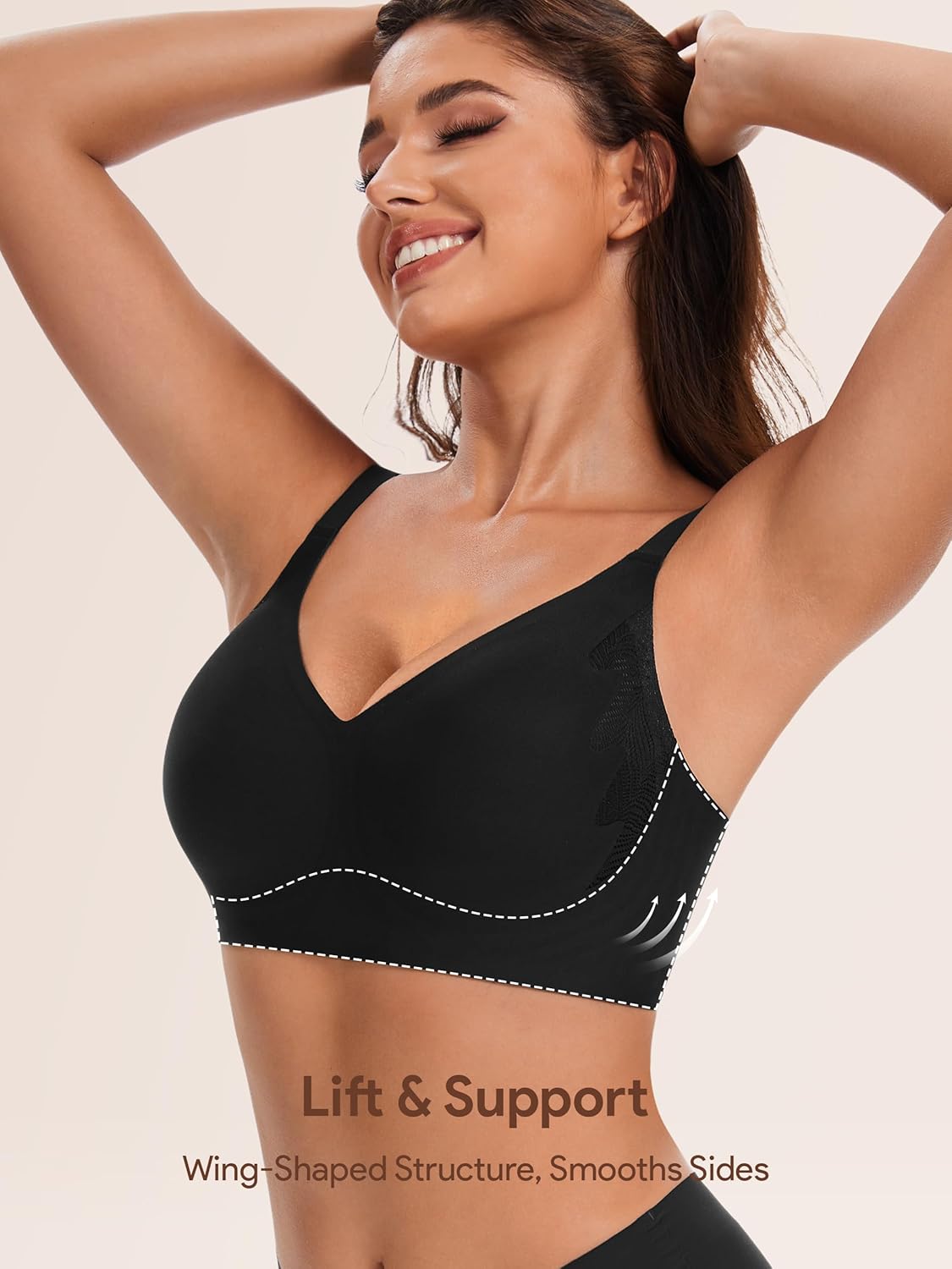 Angelhood Bra for Women No Underwire Seamless Full Coverage Bralettes Lace Edge Ultra Comfort Support T-Shirt Bra Push Up - Image 2