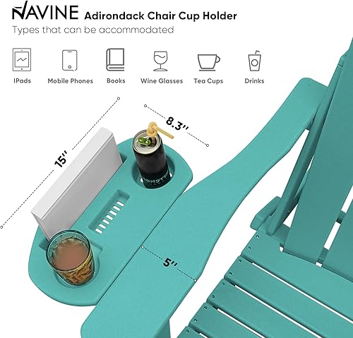 Miniatura 6 de Juego de 2 sillas Adirondack plegables de polietileno de alta densidad con portavasos multifuncional, resistente a la intemperie, para porches,