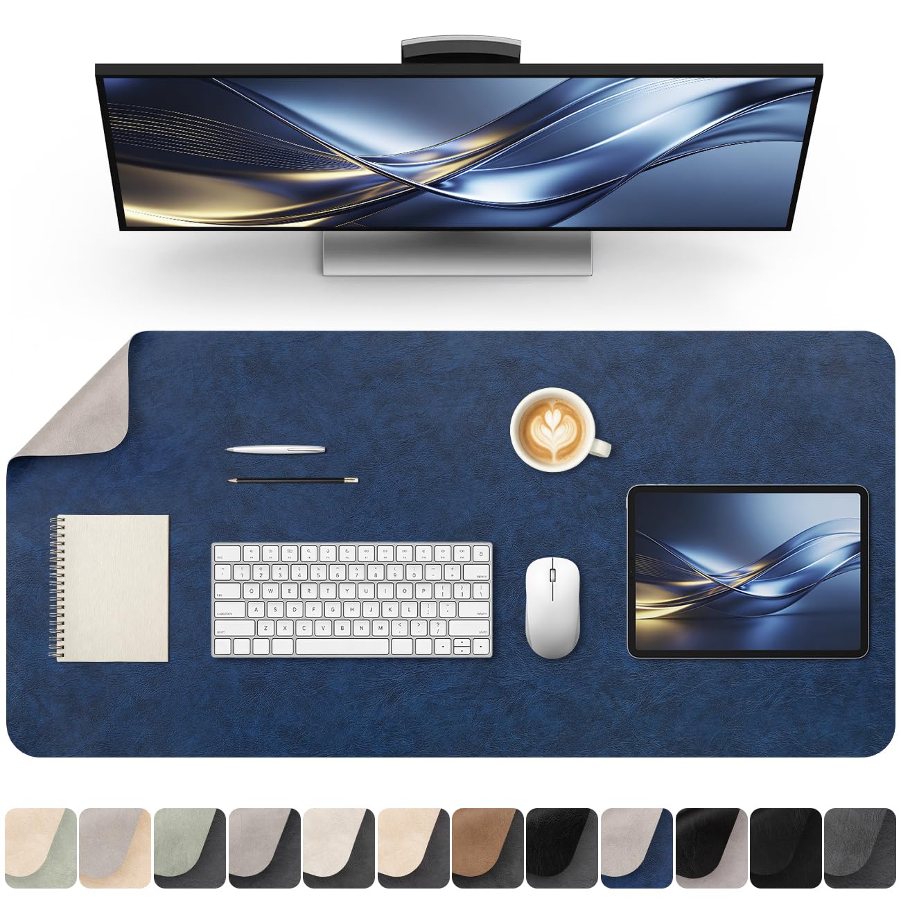 Jumdast Reversible Desk Mat, Non-Slip Waterproof Faux Leather Desk Pad