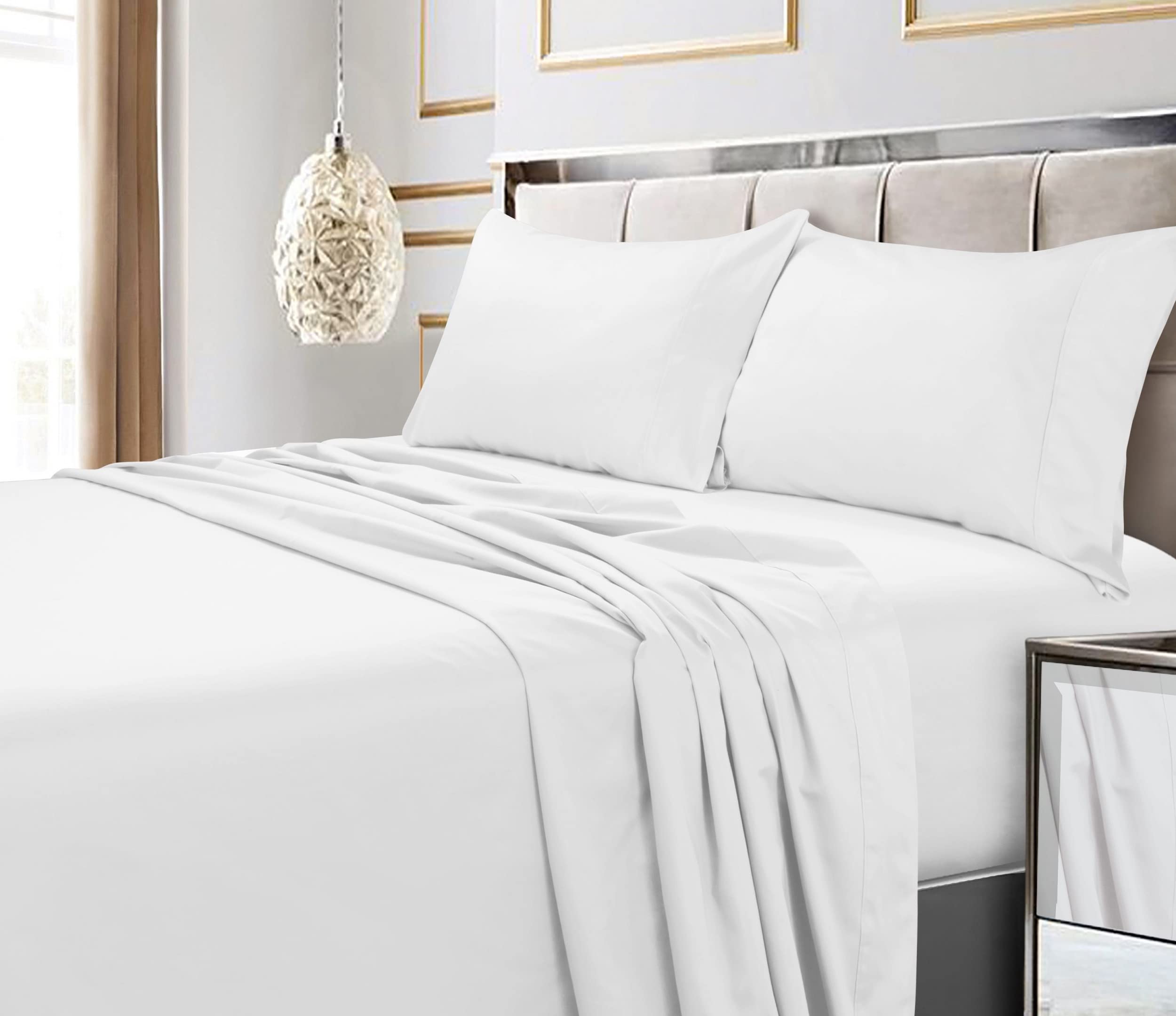 Tribeca Living600 Thread Count Egyptian Cotton Deep Pocket Sheet Set with Bonus Pillowcases, King, White