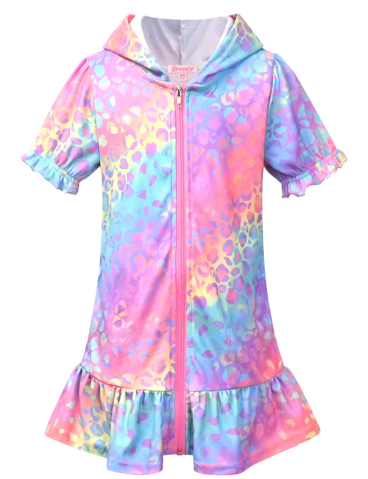 QPANCY Girls Hooded Zip Terry Coverups Swim Beach Cover-Up Cotton Summer Short Sleeve