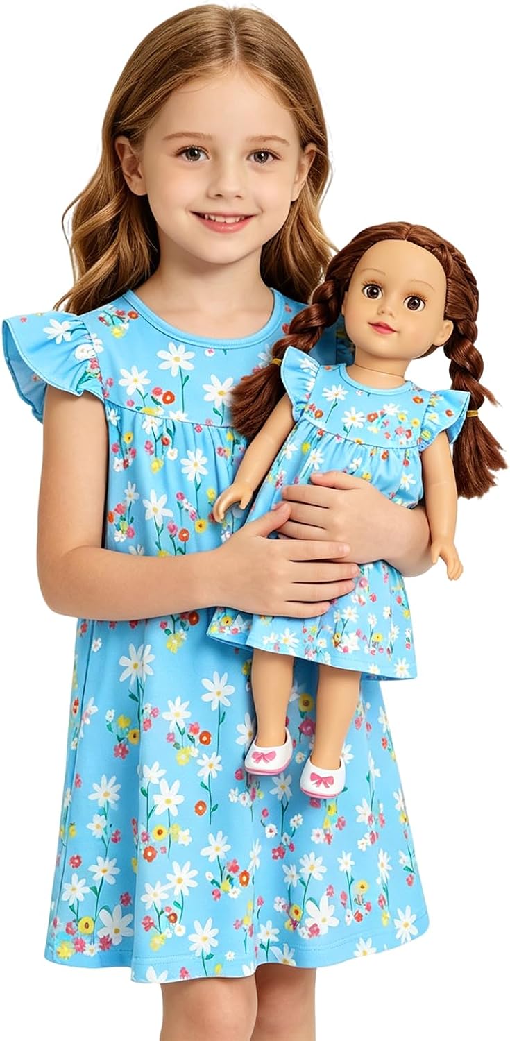 Matching Doll & Girl Pajamas Girls Nightgown Sleepwear Night Dress for Kids