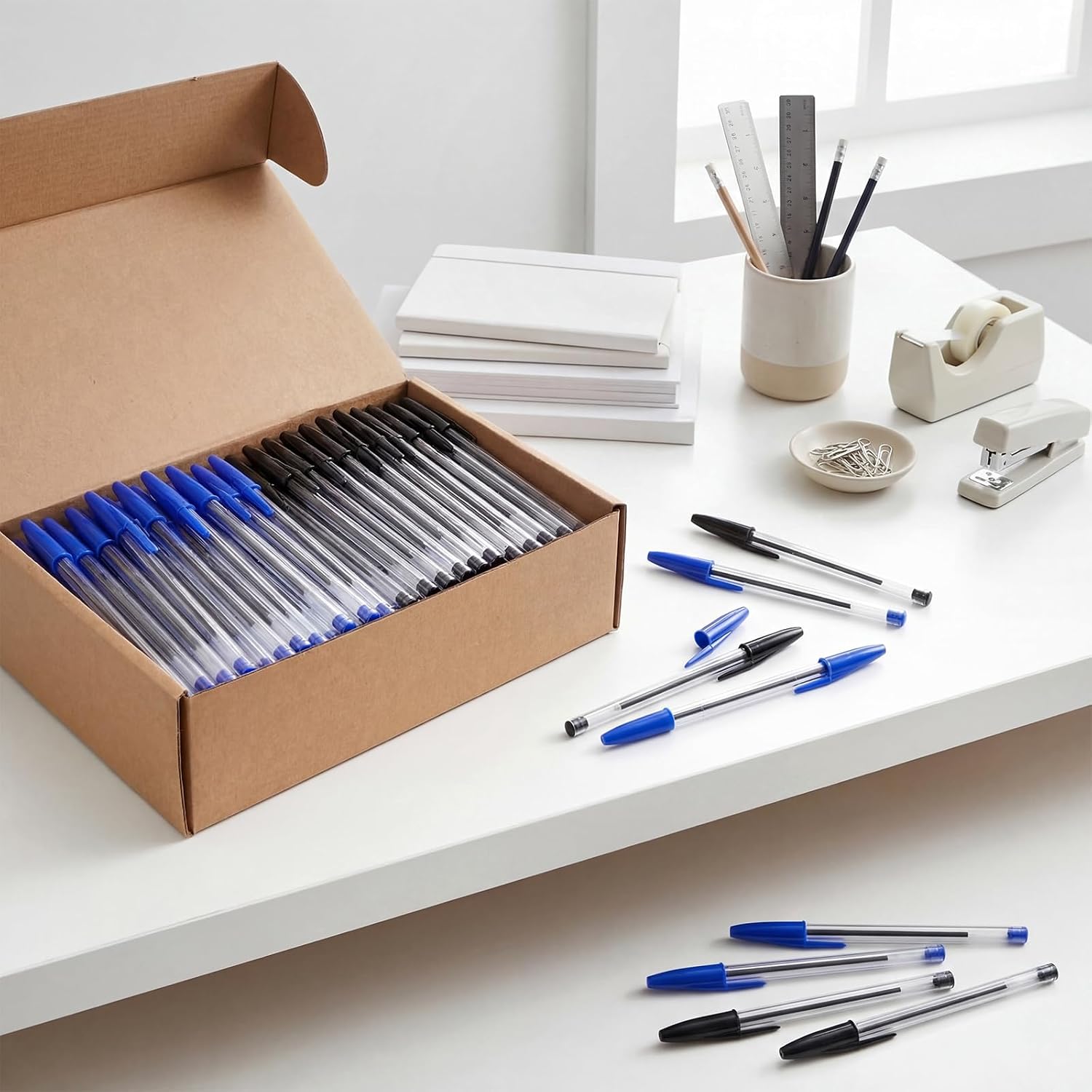 300 Pack Ballpoint Pens Bulk Black Blue Ink Point Click Pens image 4