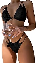 GORGLITTER Women's Bikini with Chains Triangle Bikini Set Two Piece Swimsuit Bikini with Ring Halterneck Bikini