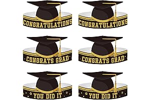 6Pcs Gold and Black Paper Graduation Hats for Kids Adjustable Paper Graduation Cap Headband