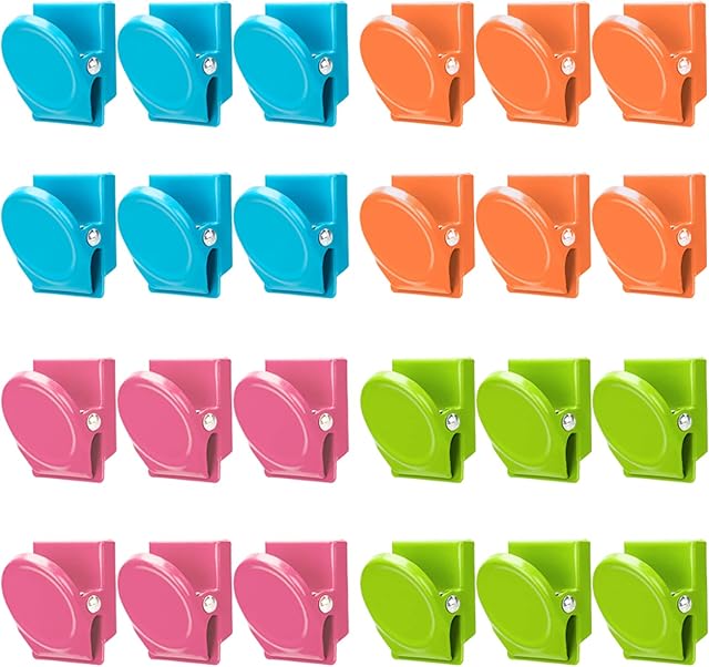 Magnetic Clips, 24 Pieces Magnetic Metal Clips, Fridge Magnet Refrigerator Whiteboard Wall Fridge Magnetic Memo Note Clips Magnets Metal Clip Classroom Organization Teacher Must Haves