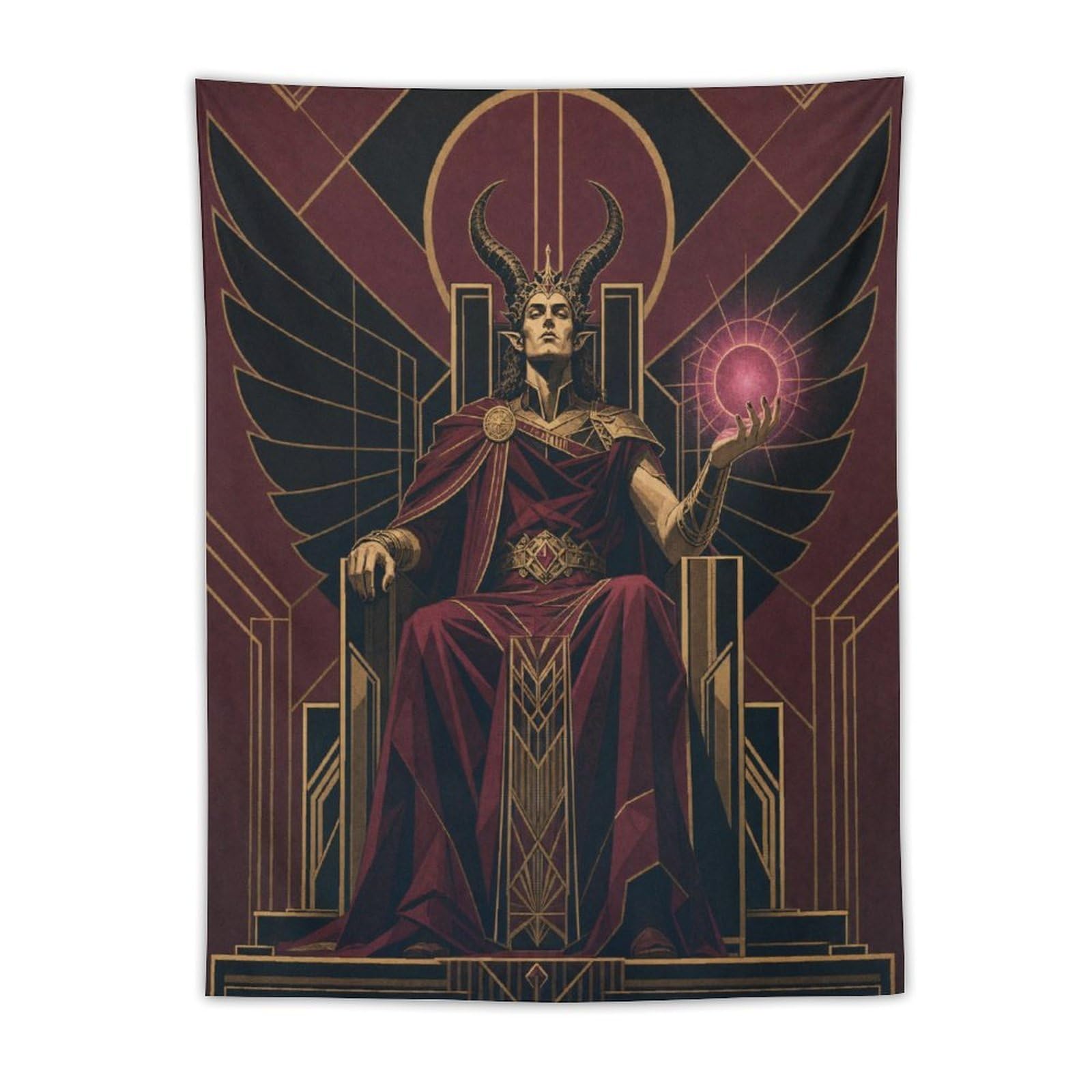 W7C8U2X3 Winged King on Throne Wall Tapestry, Fantasy Illustration Style