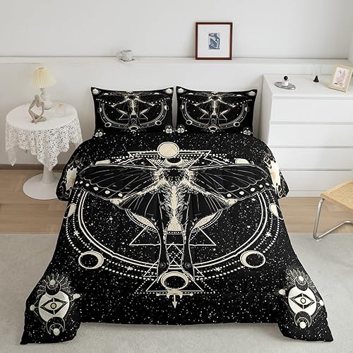 Miniatura 73 de Castle Fairy Juego de edredón de Halloween tamaño individual, juego de ropa de cama con estampado de animales de murciélagos negros para niños