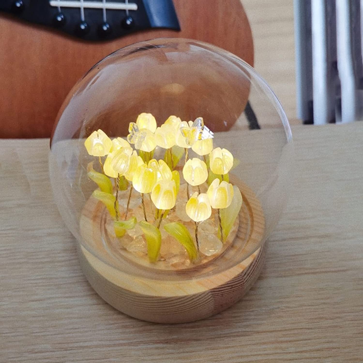Lampada da tavolo, lampade da comodino, lampade da scrivania, lampada da tavolo LED tulipano fai da te simulazione fiore soggiorno camera da letto decorazione tulipano luce notturna alimentata a batte