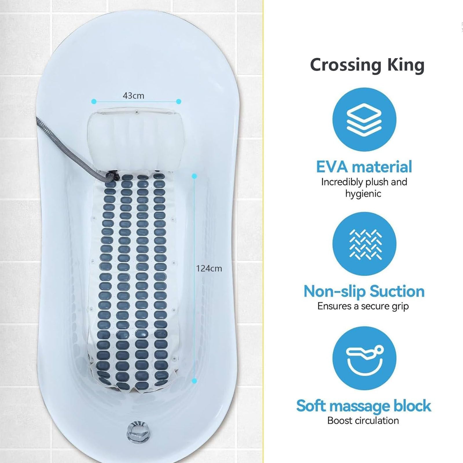 Tappetino da bagno antiscivolo con cuscino gonfiabile e telecomando, macchina per massaggio completo del corpo con funzione bolle e regolazione a 6 velocità per rilassarsi a casa