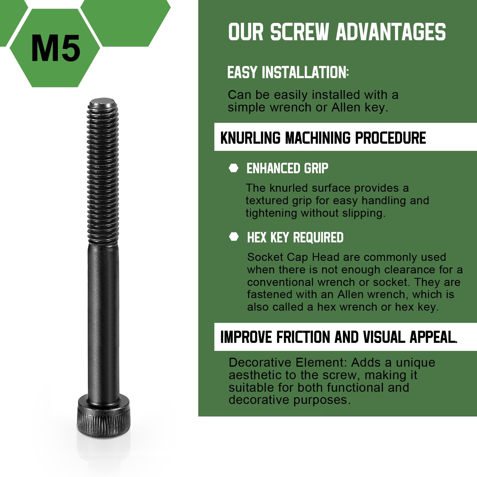 uxcell Hex Socket Bolts (M5-0.8x55), Grade 12.9 Carbon Steel Hex Socket Drive Screws, Black, 30 Pcs, M5-0.8x55mm - Image 3