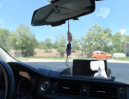 Miniatura 4 de Boho Garden - Dije colgante para automóvil, Cuarzo rosa, amatista, Luna colgante, accesorios de cristal curativo, Decoraciones de espejo retrovisor,