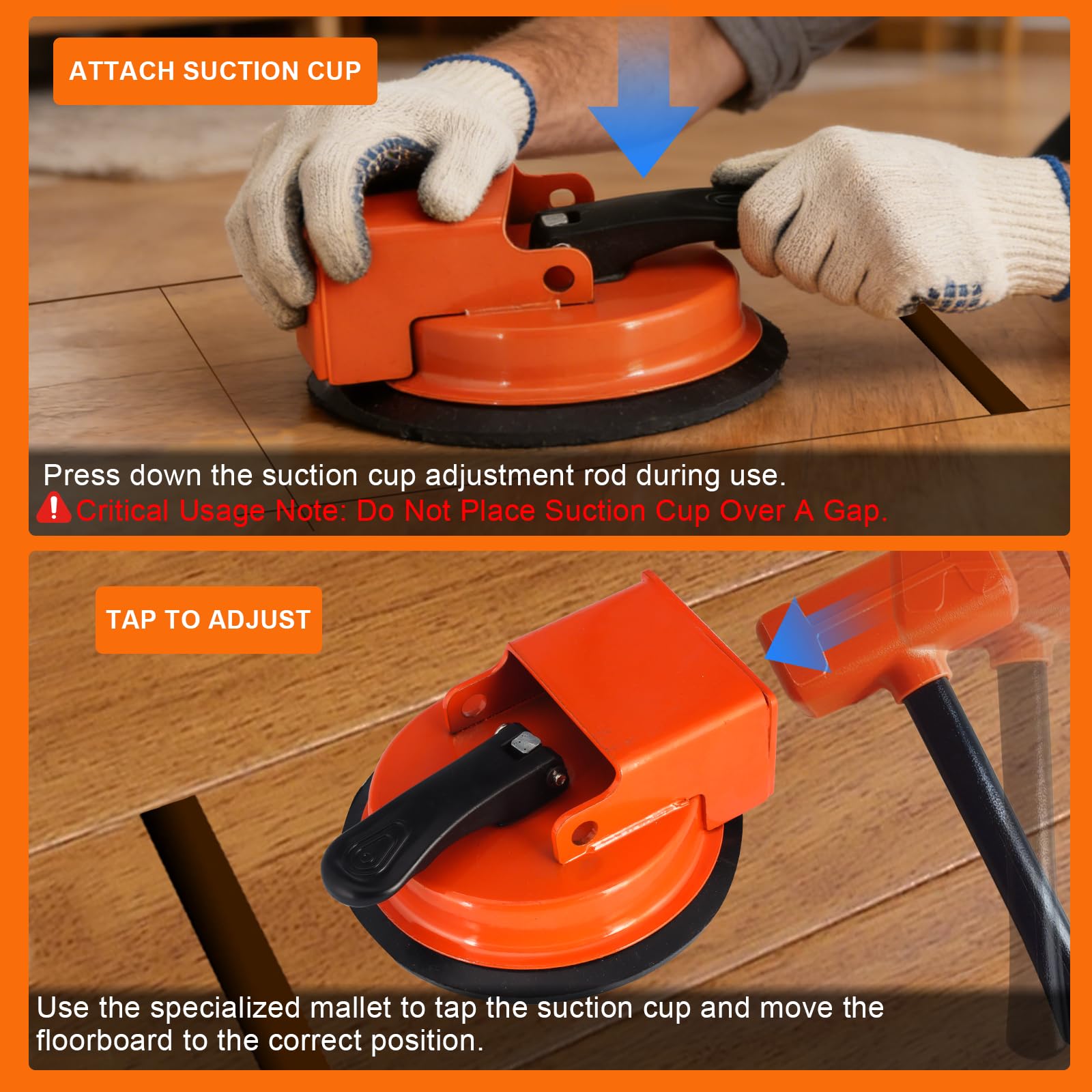 Floor Gap Fixer Tool, Laminate Flooring Tools,Heavy-Duty Repair kit for Wood and Vinyl Planks, Carbon Steel Floor Suction Cup Tool with Rubber Pad, Adjustable Height Setter Close Unsightly Seams — view 4
