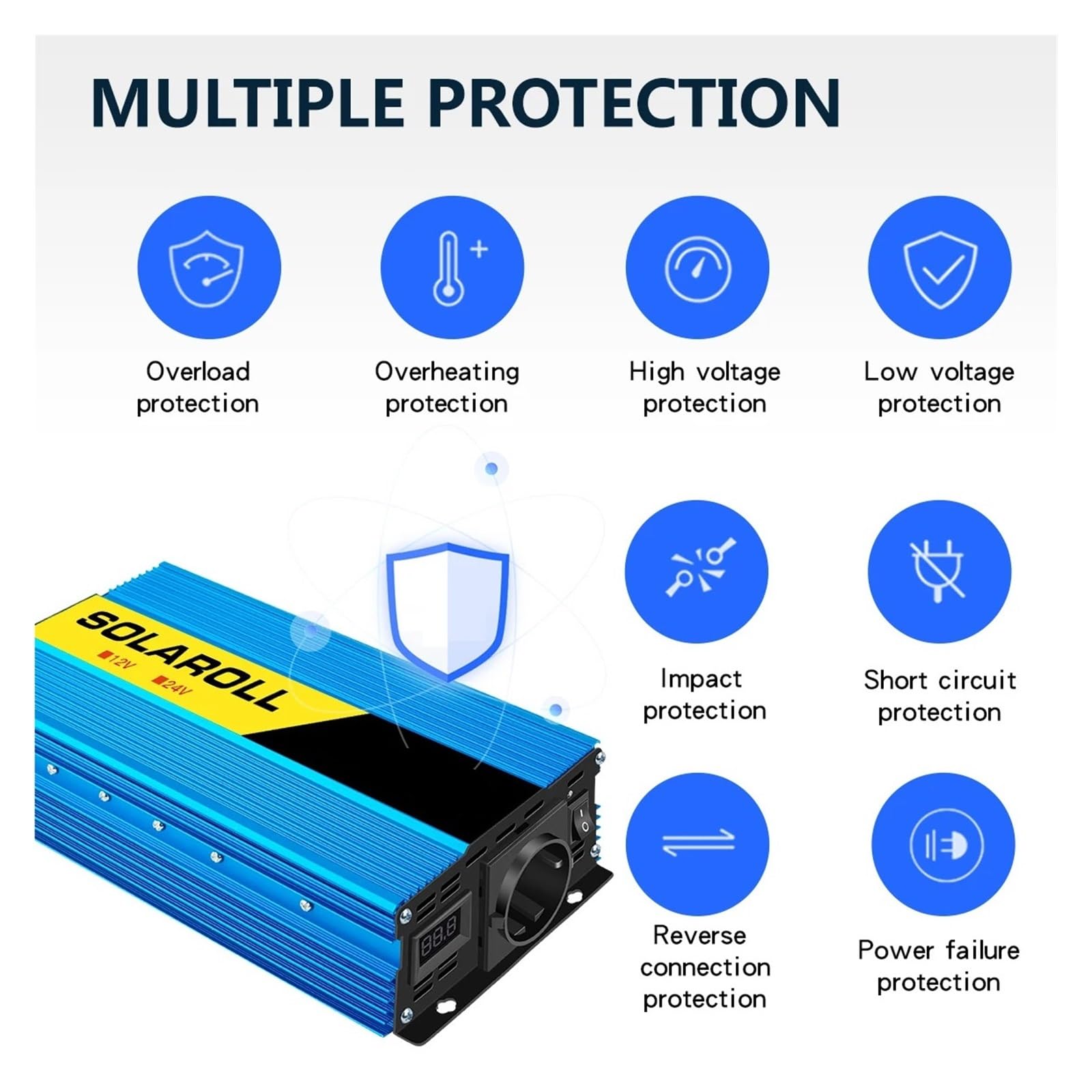 4000W DC 12V/24V A AC Adaptador Inversor De Onda Corrección Energía Portátil For Automóvil Piezas Universales Seguro Fiable Uso Polivalente(12V50HZ)