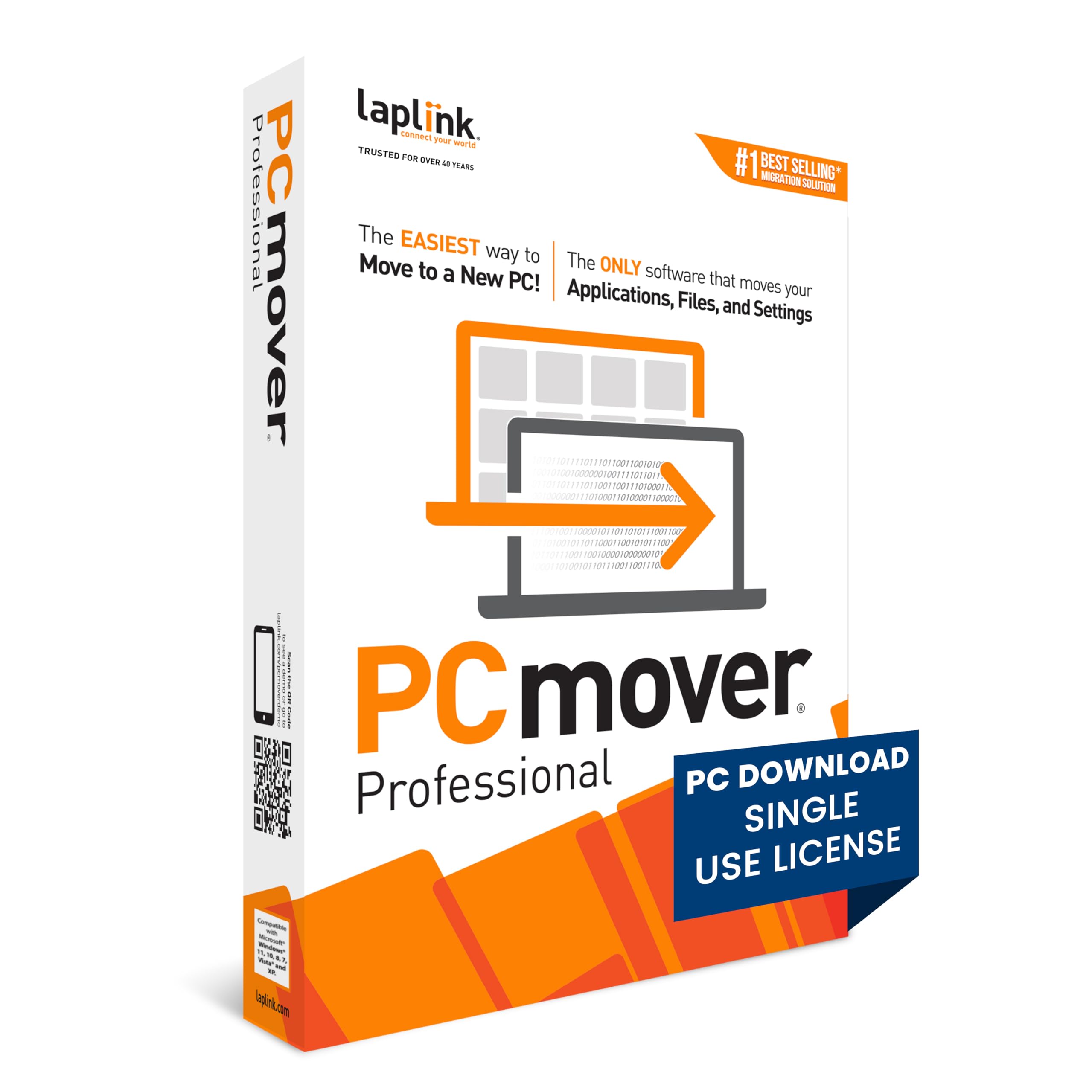 Laplink PCmover Professional – Verschieben Sie Ihre Anwendungen, Dateien und Einstellungen von einem alten PC auf einen neuen PC – Datenübertragungssoftware – Lizenz für 1 Verwendung