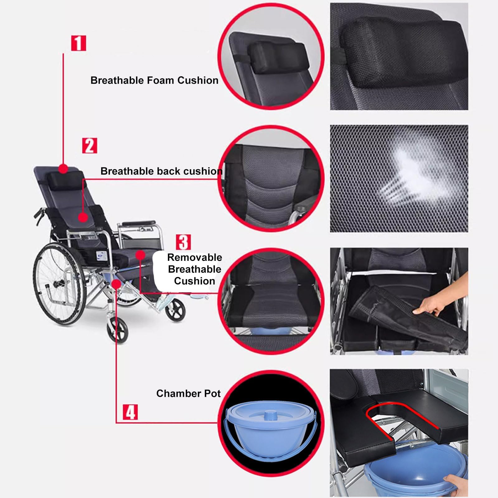Silla De Ruedas Plegable Para Adultos, Autopropulsada, Con Respaldo Alto, Totalmente Reclinable, Con Protectores De Piernas Y Reposapiés Ajustables, Ligera Y Todoterreno Con Brazos Desmontables