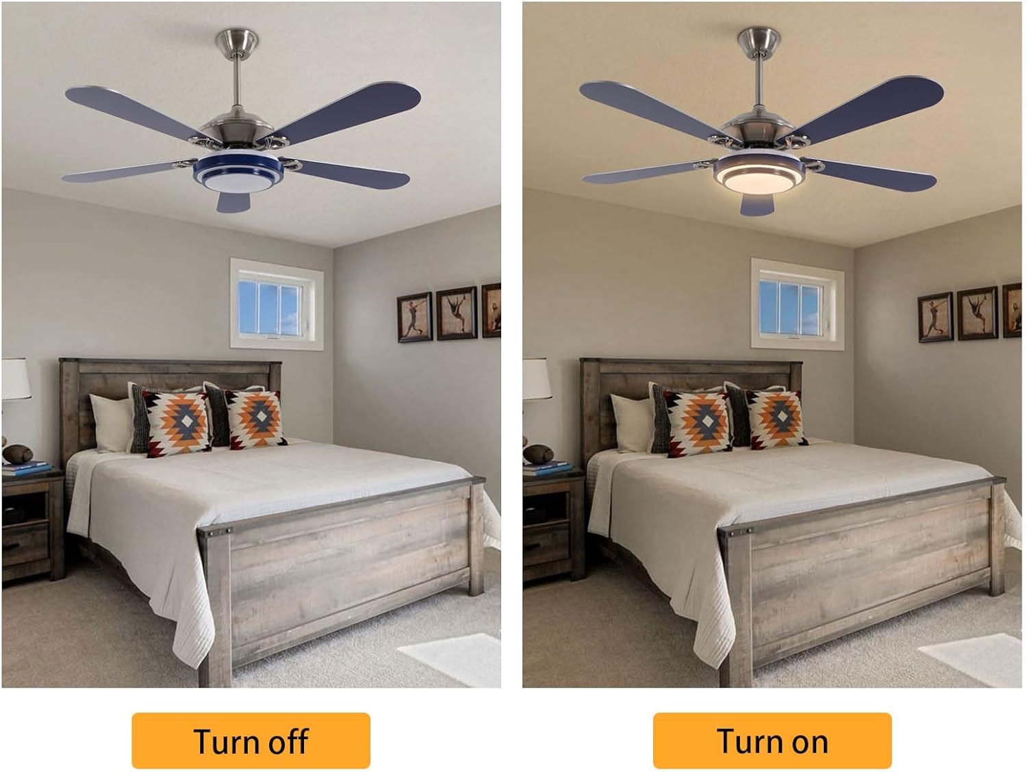 52" Ceiling Fans with Lights, Flush Mount Ceiling Fan Light with Remote Control, Reversible, Quiet, 6 Wind Speeds, Timing Function, for Bedroom Indoor/Outdoor Use, Blue
