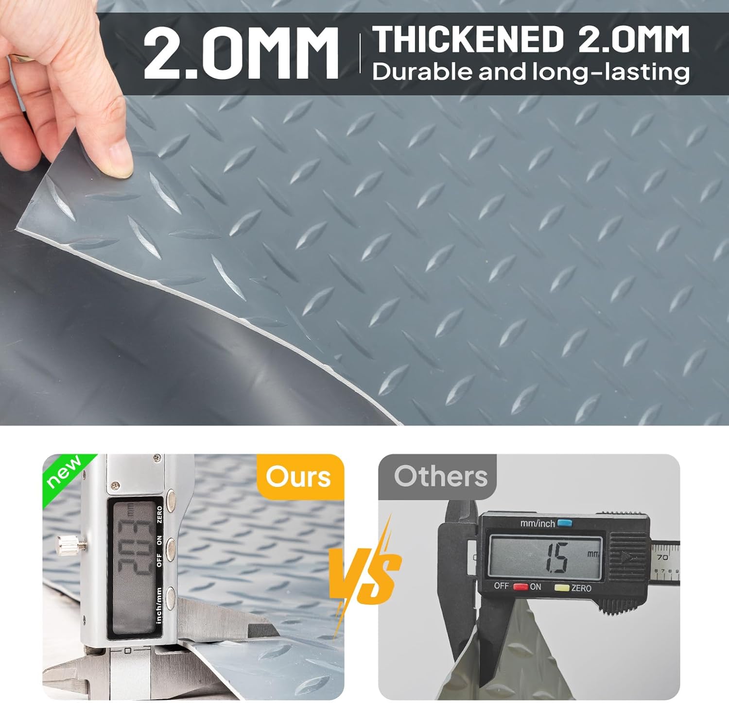 Bonnlo 5x10 FT Garage Floor Mat,Thickened Diamond Plate Garage Floor Covering, PVC Garage Flooring Roll for Under Car,Garage, Warehouse, Gyms, Trailer,Gray