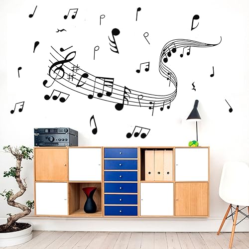 Miniatura 6 de Calcomanías de pared de notas musicales, notas musicales creativas, calcomanías de pared de vinilo extraíbles para aula, estudio de música, sala de