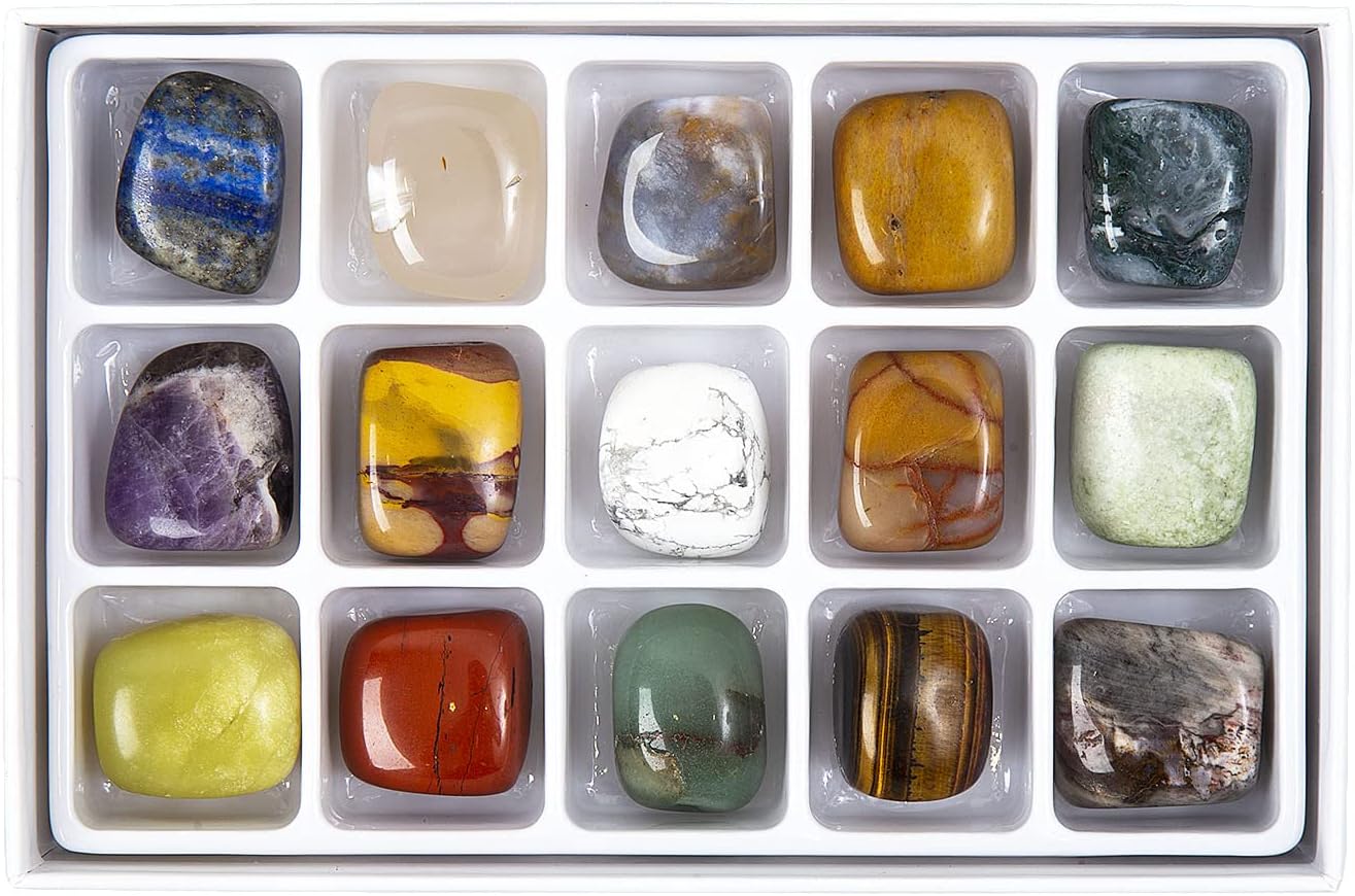 15 Semiprecisous Gemstones Polished Natural Box Collection, Large 3/4 to 1 inch (Set 4)