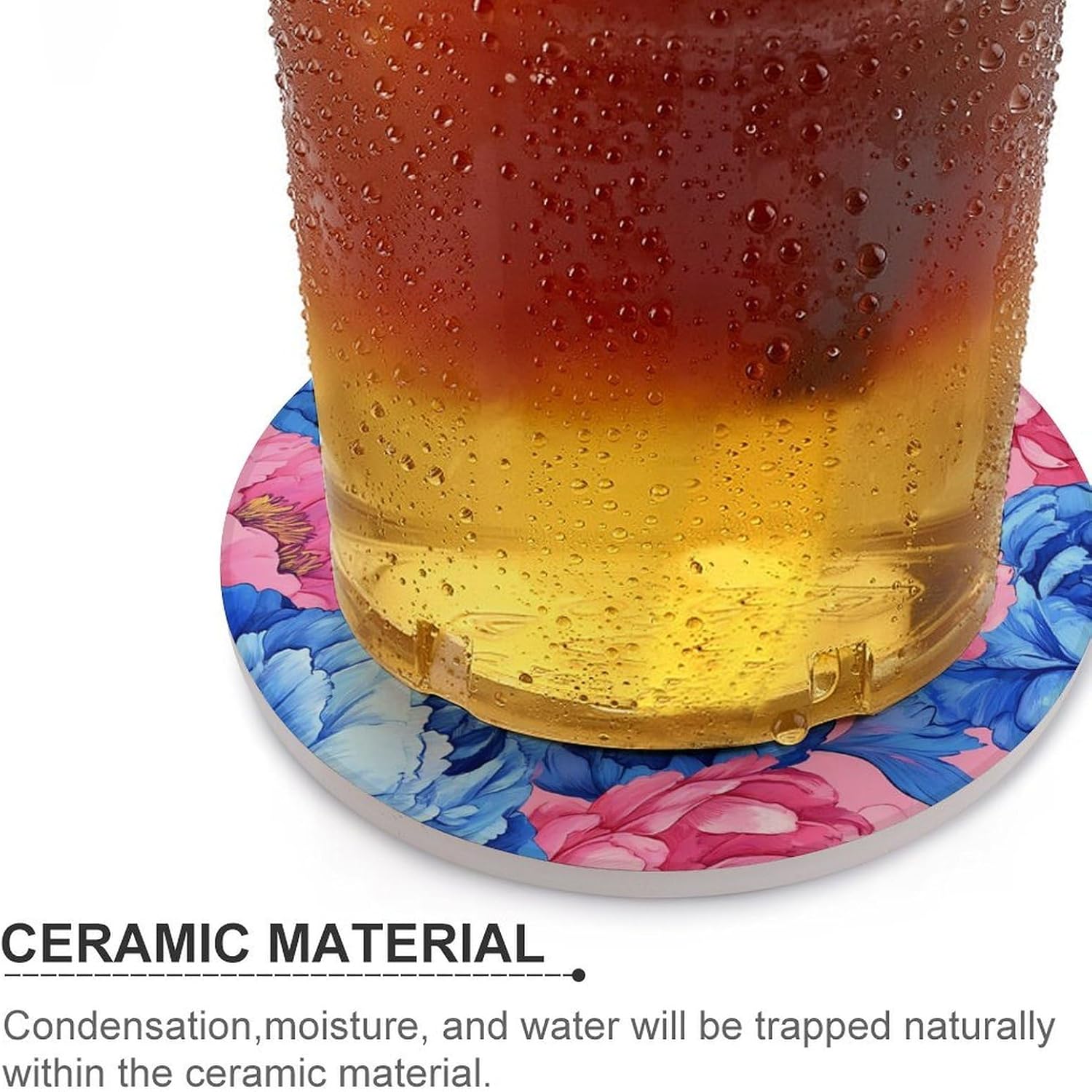 Peony Flowers Watercolor Funny Round Ceramic Coasters for Drink Absorbent Cup Holders Tabletop Protection