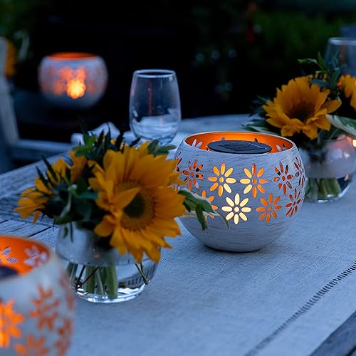 Solar Fire Bowl Luz de llama parpadeante de decoración de paisaje de 9 pulgadas (1, broncecobre)