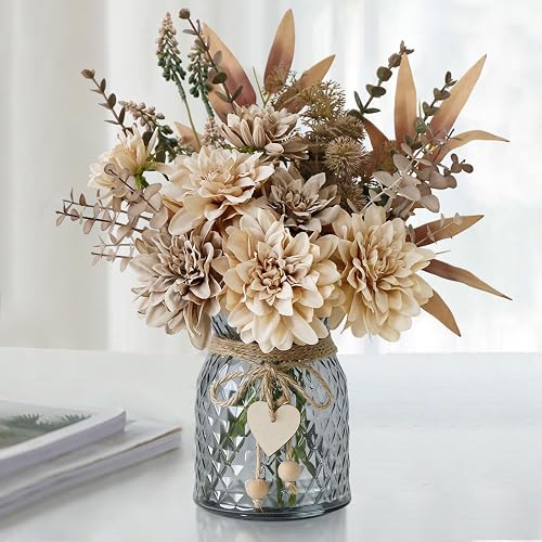 Leftover Faux Flowers in Vase,Light Brown Fall Fake Flowers with Vase for Boho Flowers Decor,Fall Decor,Silk Artificial Flower Arrangements,Rustic Flower Centerpieces for Tables,Home Decor