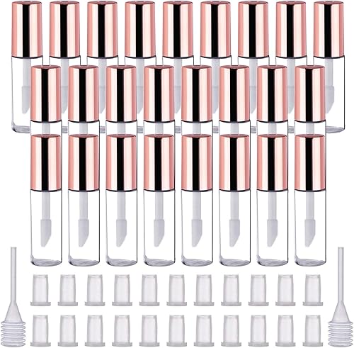 Pangda Paquete de 25 tubos vacíos de brillo de labios de 1.2 mL, mini botellas transparentes de bálsamo labial recargables con inserciones de goma y