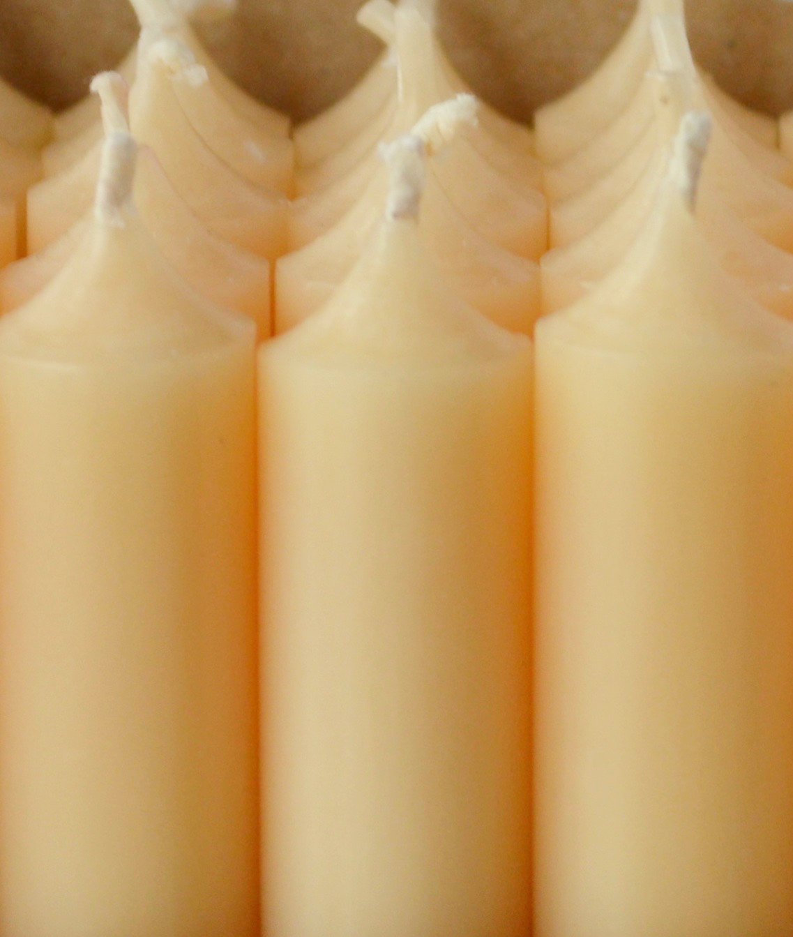 7" Coloured through dinner candles, 8 hrs burn time, non-drip, Pack of 10 - Cream