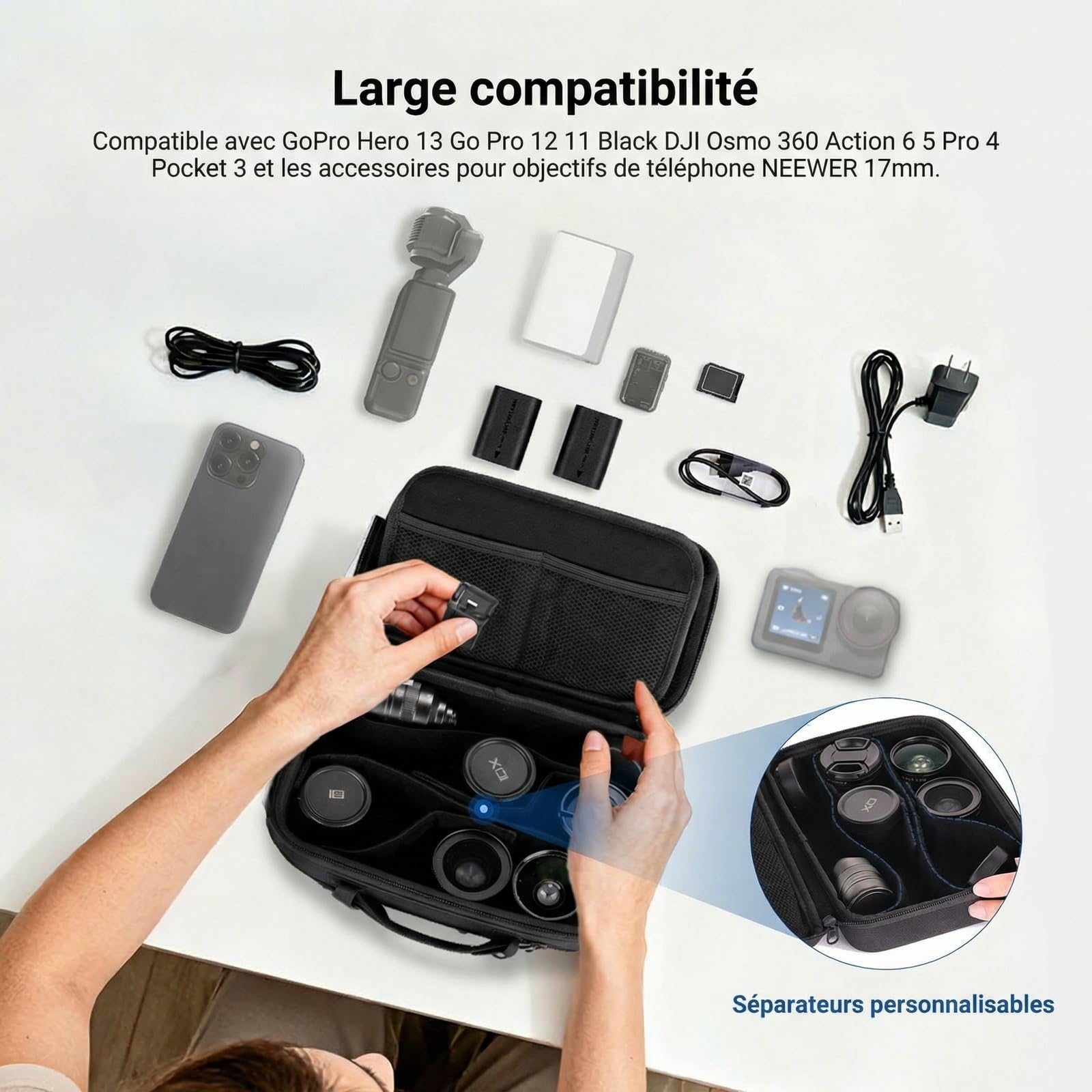 NEEWER Étui Transport pour caméra d'action et Accessoires,Sac Rangement Protecteur résistant aux éclaboussures, Compatible avec GoPro, DJI Osmo 360 Action 5 Pro, Pocket 3 et objectifs NEEWER, PB27