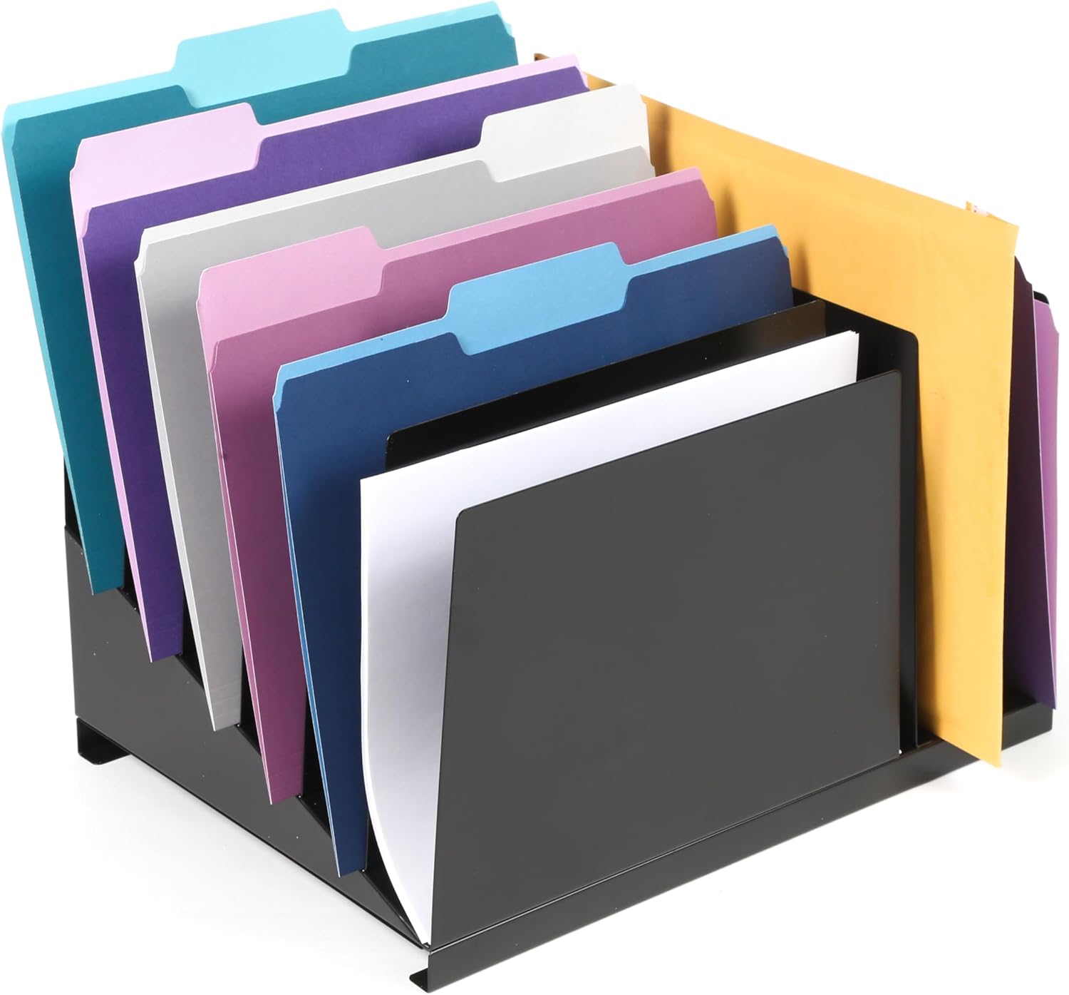 Huron Desktop File Binder Organizer Storage, Combination Vertical 3/Slant 6 Slot Tray, Black Steel