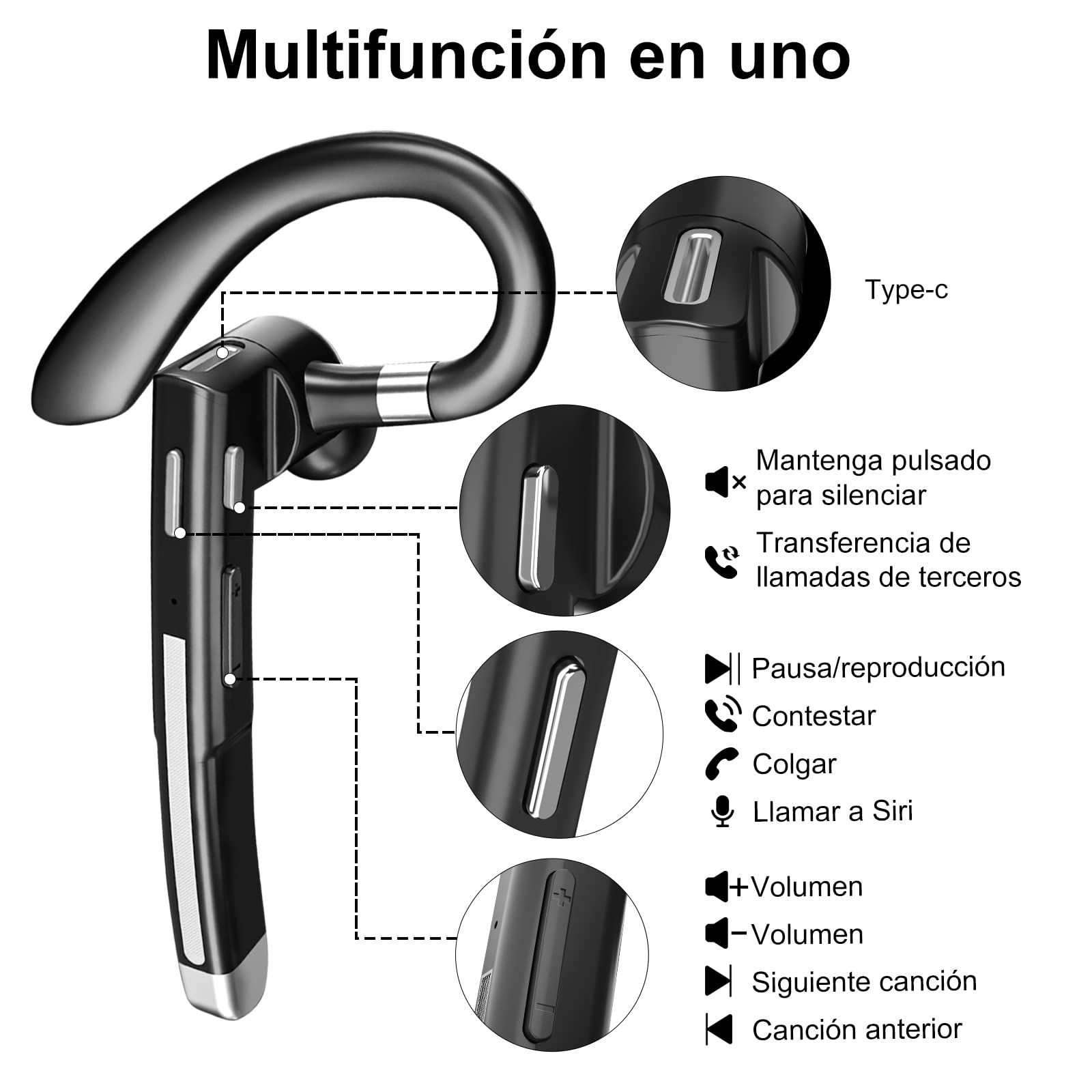 Manos Libres Auricular Bluetooth Auricular inalámbrico Bluetooth Mano Libre con HD CVC8.0 Micrófono Dual Cancelación de Ruido Manos Libres Auricular Bluetooth