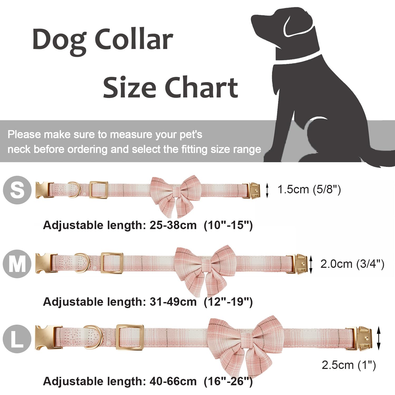 Petiry Tartan Dog Collar with Detachable Sailor Bowtie,Soft Lightweight Dog Plaid Collars For Large Female Dogs Neck 40-66cm,Plaid Pink - Image 3