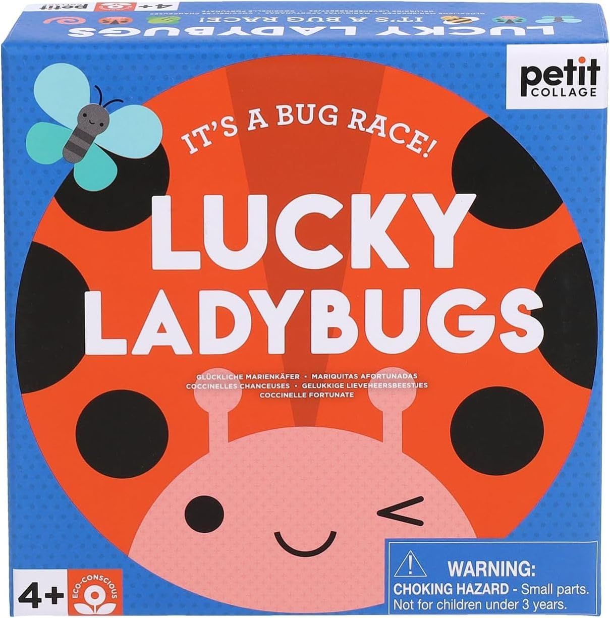 Petit Collage: Lucky Ladybugs – Ladybug Garden Racing Game – Get to the Flower First to Win – Family Game Night Favorite and Educational Activity – Includes Wooden Game Pieces and Sturdy Game Board