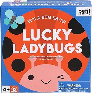 Petit Collage: Lucky Ladybugs - Ladybug Garden Racing Game - Get to The Flower First to Win - Family Game Night Favorite and Educational Activity - Includes Wooden Game Pieces and Sturdy Game Board