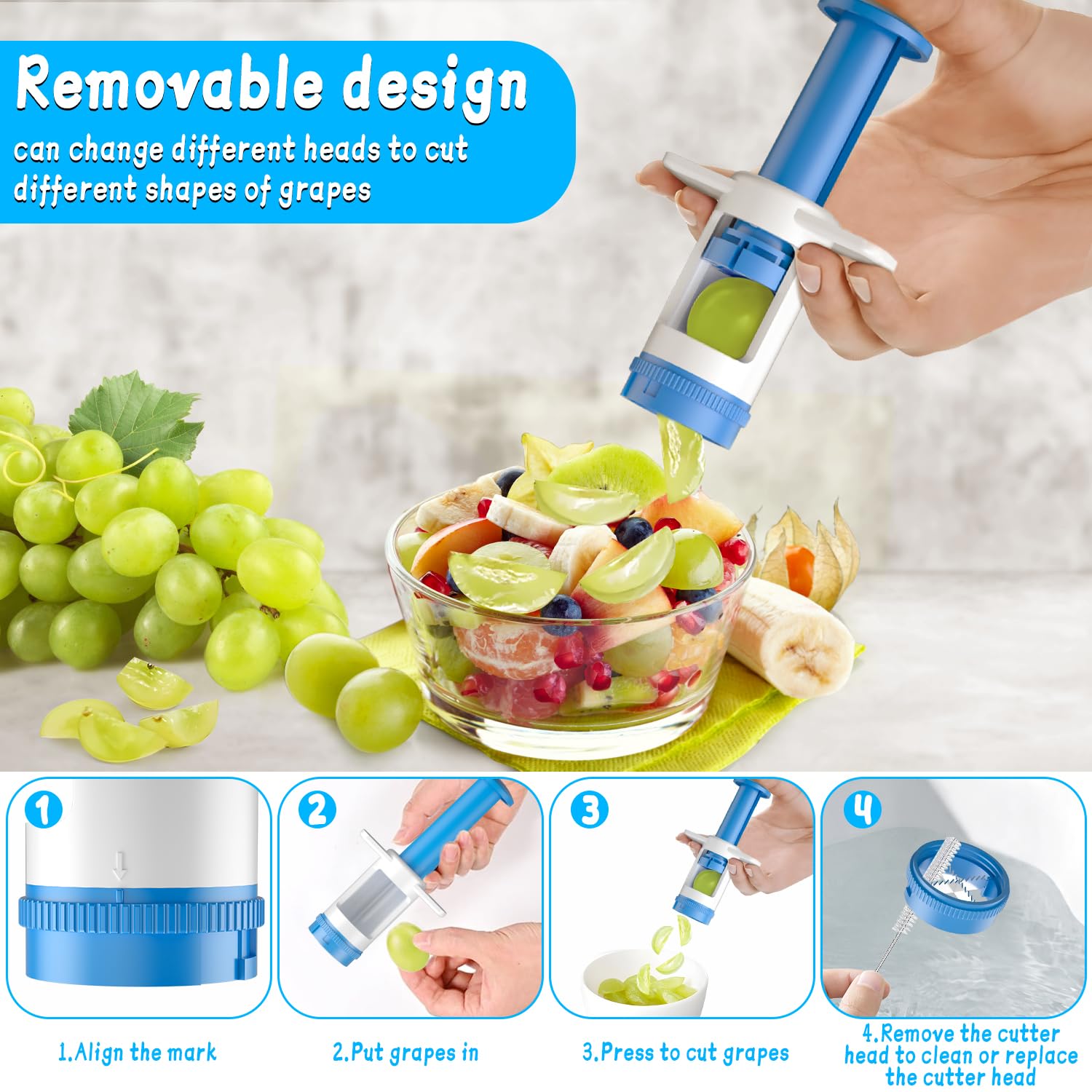 HiYZ Grape Cutter, Fruit Slicer and Veggie Divider with Stainless Steel Blades for Baby Supplement- Cross Blade