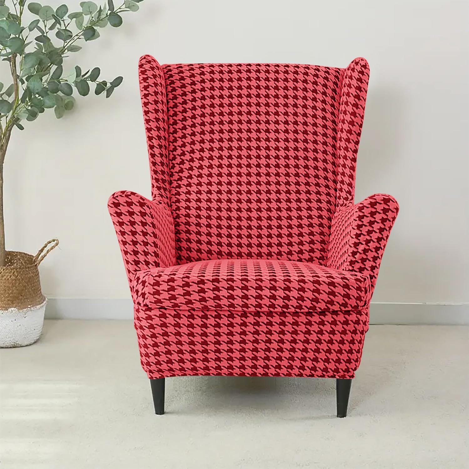 Stretch Wing Chair Slipcover with Ottoman Cover, 3 Piece Wingback Chair Cover Armchair Cover Furniture Protector Washable (Dark Gray,3pc)