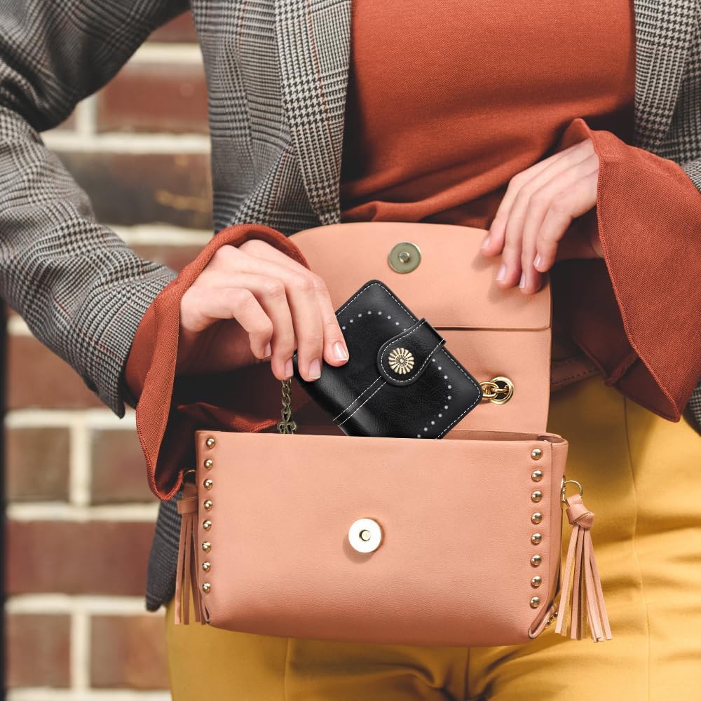 KUNWFNIX Wallet Women Small Leather Slim Wallet Bifold Womens Card Wallet with Zipper Coin Pocket ID Windows (Black 935) - Image 7