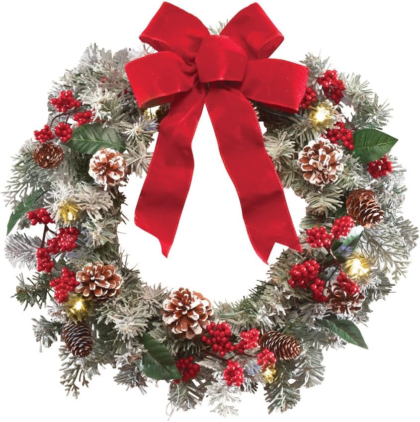 Collections Etc Lighted Holiday Frosted Pine Wreath