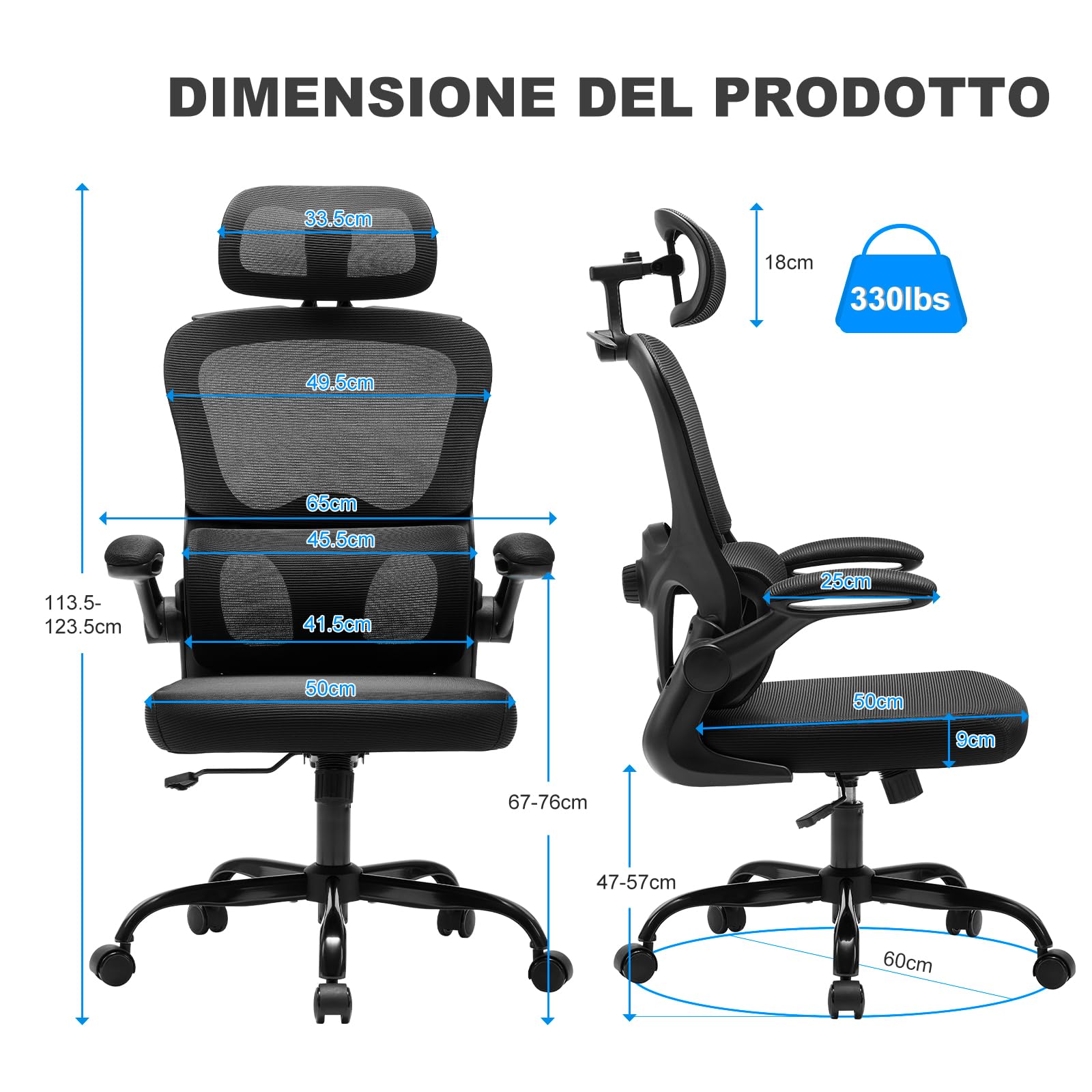 Magic Life Sedia da Ufficio Ergonomica con Schienale a Rete, Supporto Lombare Regolabile, Braccioli e Altezza Regolabili per Home Office (R5-B)
