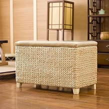 Footstool Natural Rattan Storage Ottoman, Rustic Storage Box with Limbs, Bed End Storage Bench, Shoe Bench for Living Room Entryway - A 50x30x40cm20x12x16inch