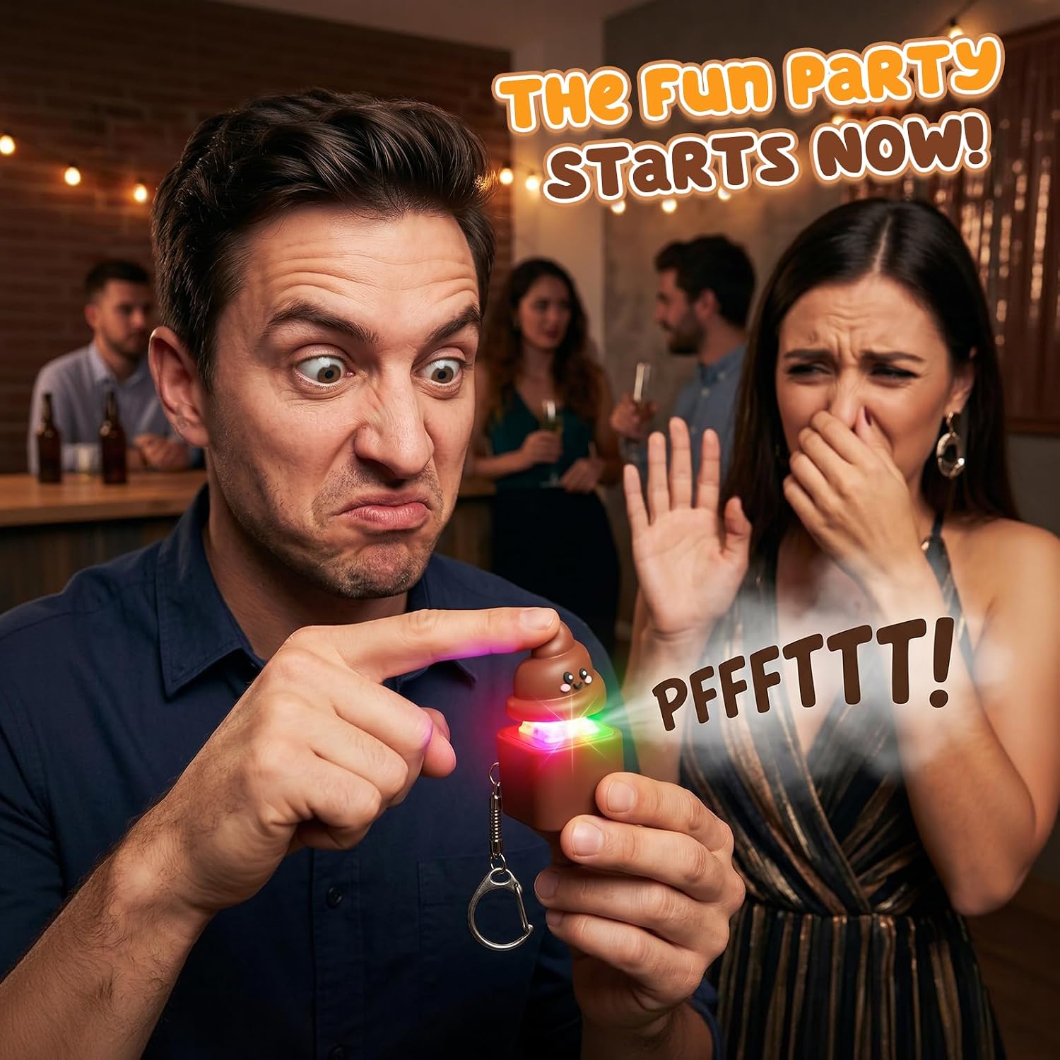 Farting Poop Keyboard Fidget Toys for Adults Rechargeable Light Up Keyboard Clicker Keychain with Lights and Sound for Anxiety Prank Coworkers Gifts (Brown)